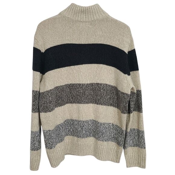 Tricots St Raphael Men's Sweater 1/4 Zip Pullover Tan Black Gray Stripe XL - Picture 4 of 7
